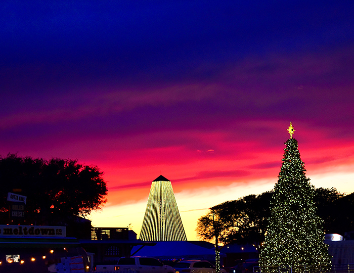 Seaside Christmas Lights at sunset